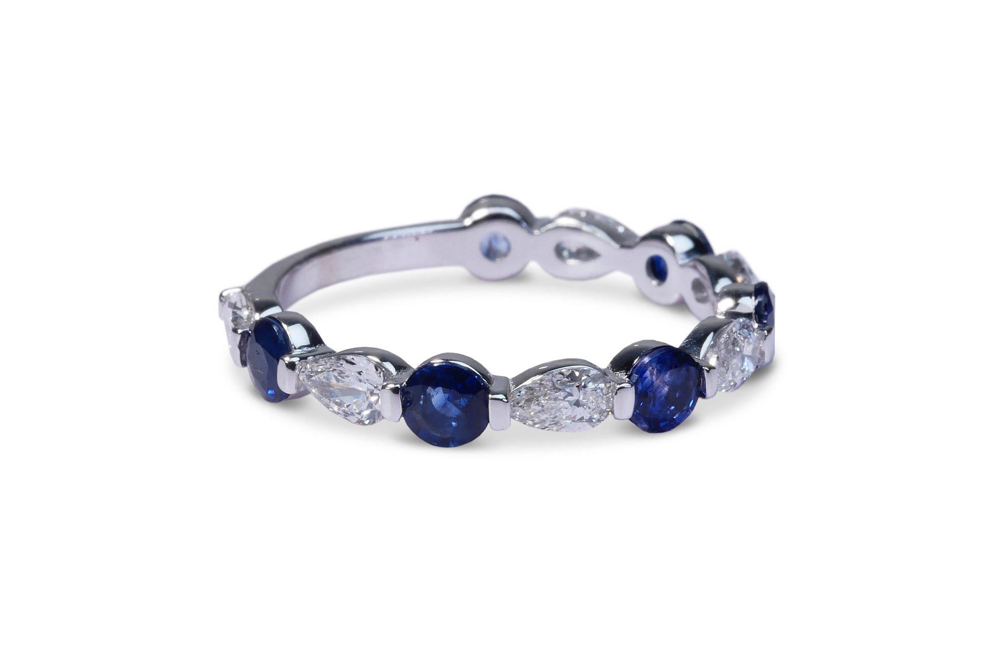 Women's 14k White Gold Eternity Band Ring with 2ct Natural Sapphire and Diamond IGI Cert