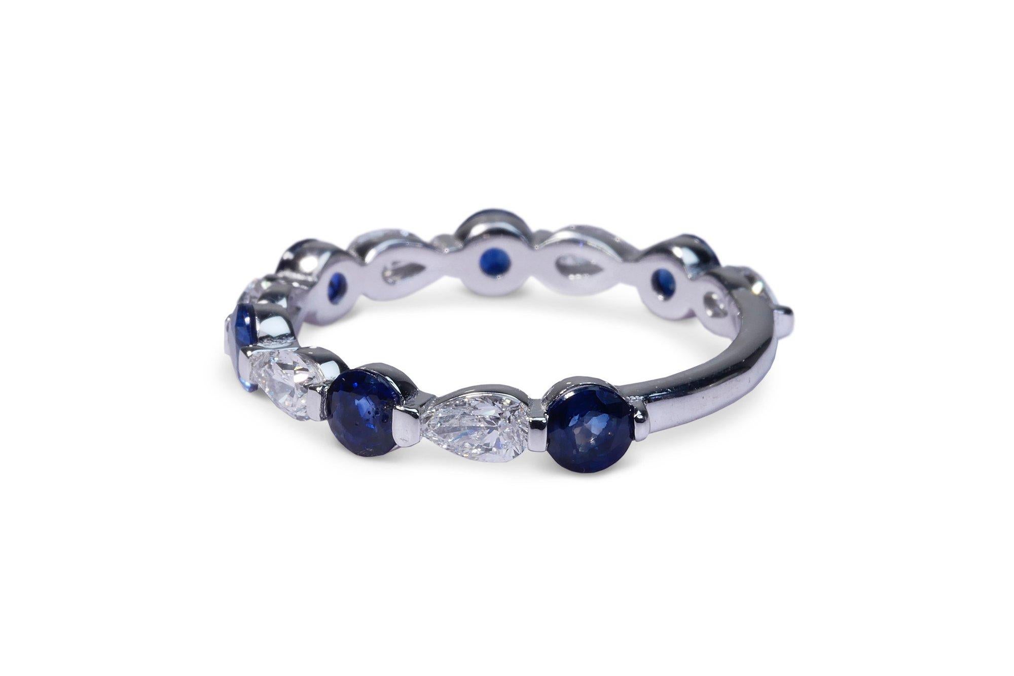 14k White Gold Eternity Band Ring with 2ct Natural Sapphire and Diamond IGI Cert 1