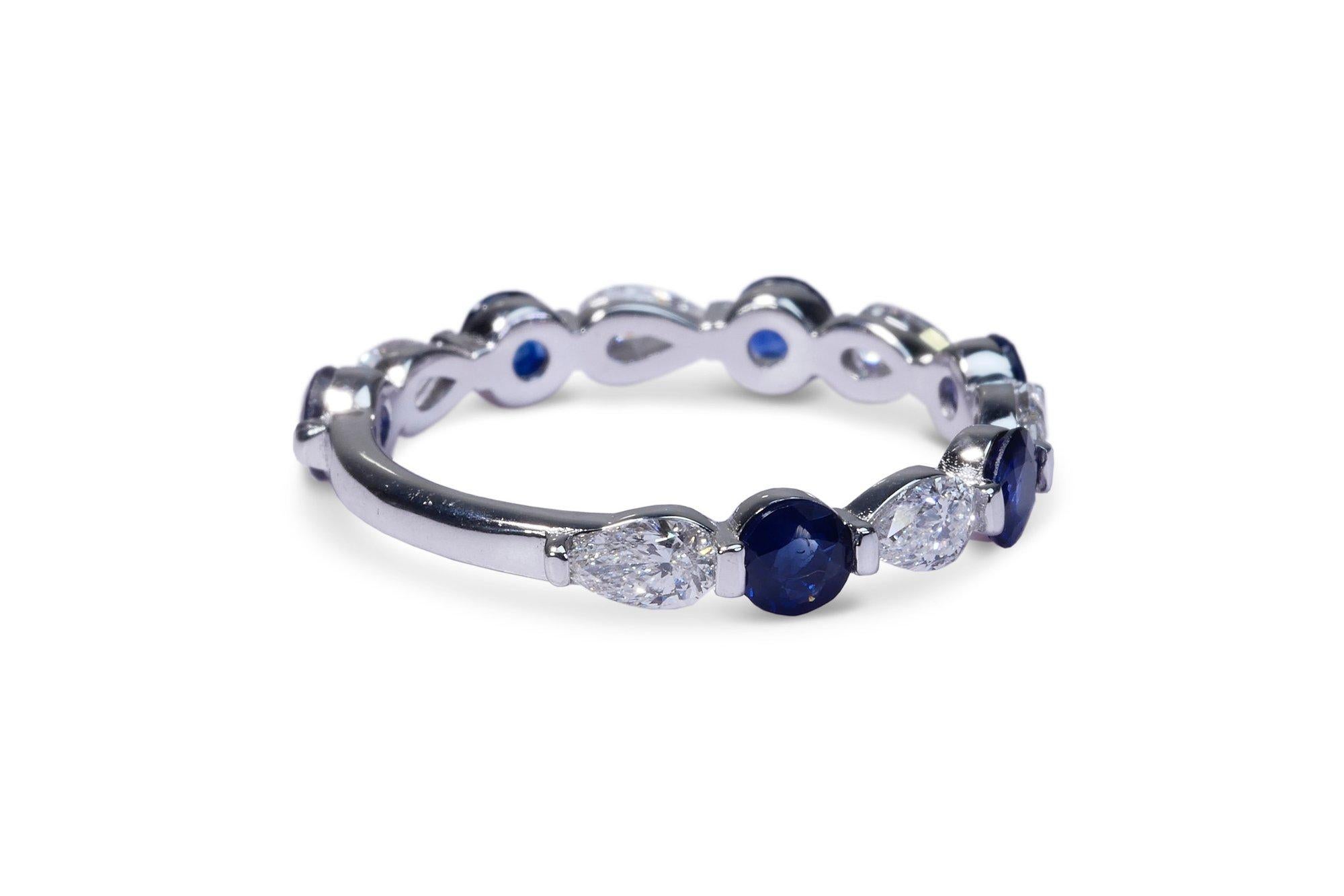 14k White Gold Eternity Band Ring with 2ct Natural Sapphire and Diamond IGI Cert 2