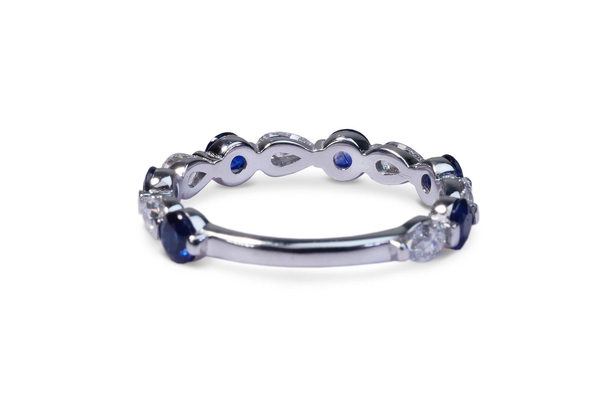 14k White Gold Eternity Band Ring with 2ct Natural Sapphire and Diamond IGI Cert 3
