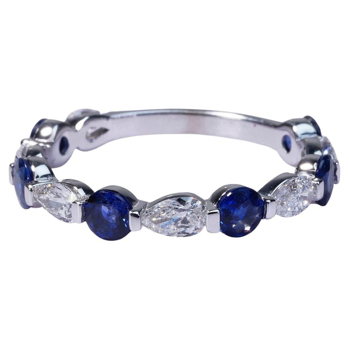 14k White Gold Eternity Band Ring with 2ct Natural Sapphire and Diamond IGI Cert