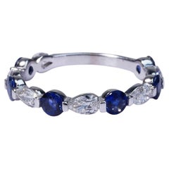 14k White Gold Eternity Band Ring with 2ct Natural Sapphire and Diamond IGI Cert