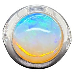 14k White Gold Ethiopian Opal Men's Ring with Diamonds