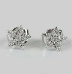 14K White Gold Everyday Wear Jewelry Natural Diamond Handmade Star Earring Gift.