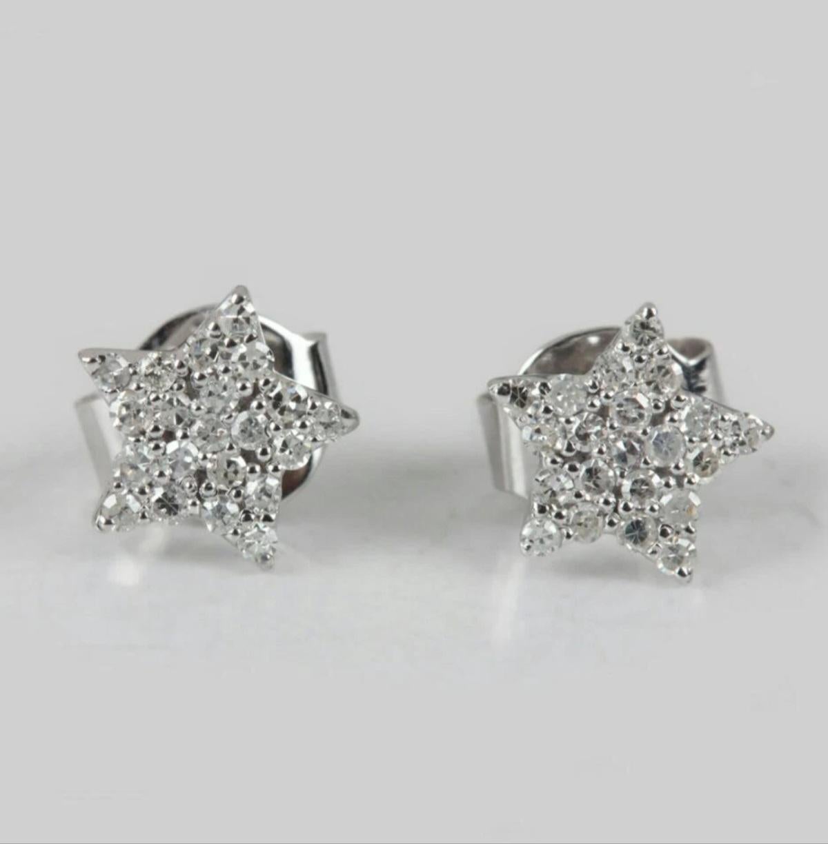 14K White Gold Everyday Wear Jewelry Natural Diamond Handmade Star Earring Gift. For Sale 1