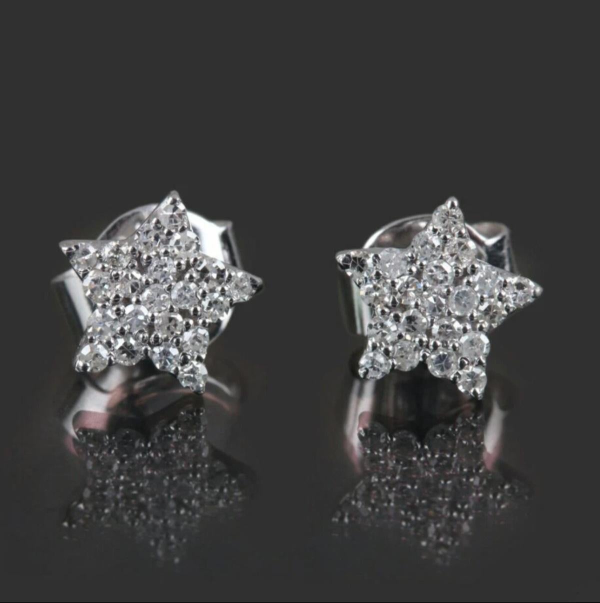 14K White Gold Everyday Wear Jewelry Natural Diamond Handmade Star Earring Gift. For Sale 2