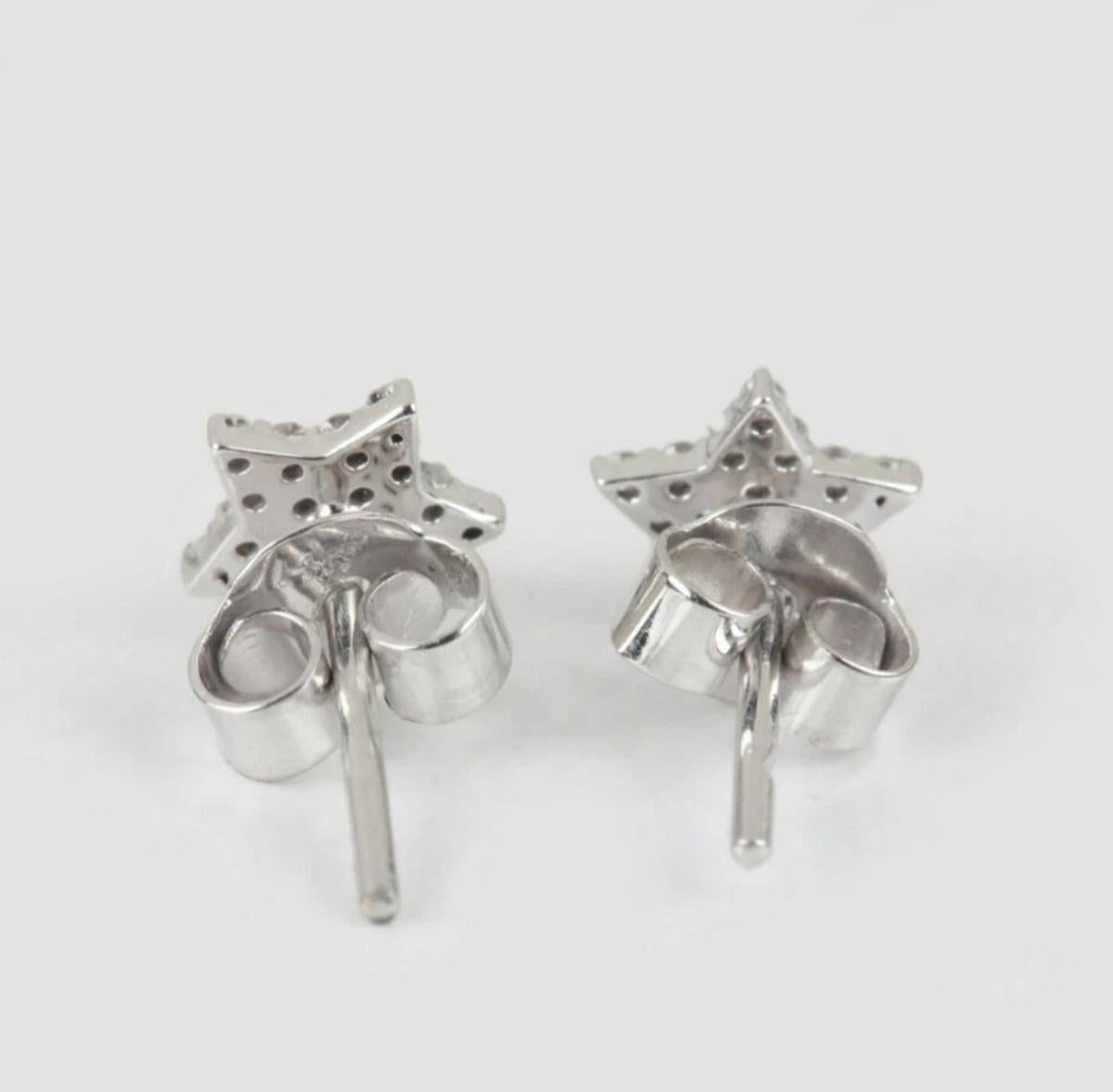14K White Gold Everyday Wear Jewelry Natural Diamond Handmade Star Earring Gift. For Sale 3