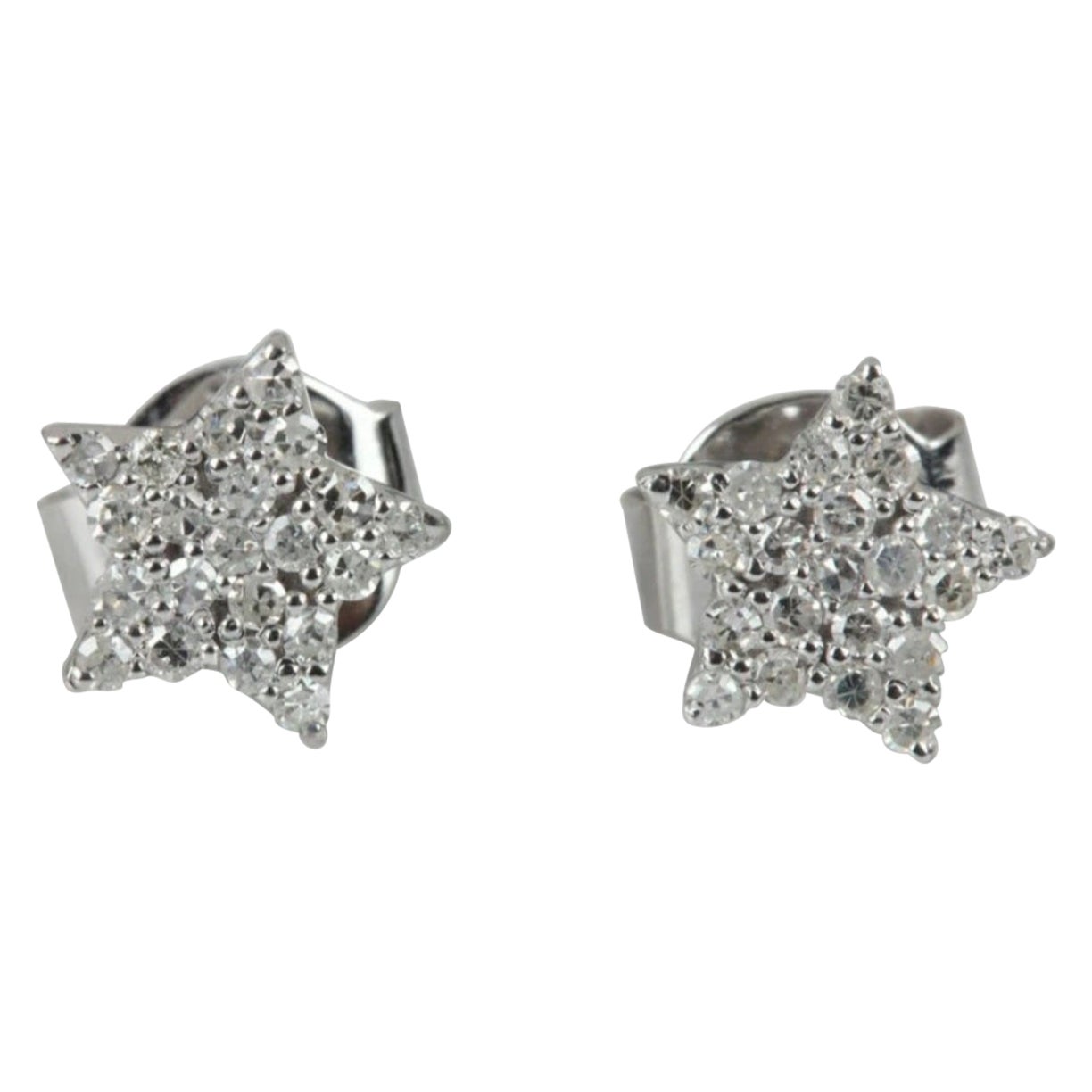 14K White Gold Everyday Wear Jewelry Natural Diamond Handmade Star Earring Gift.
