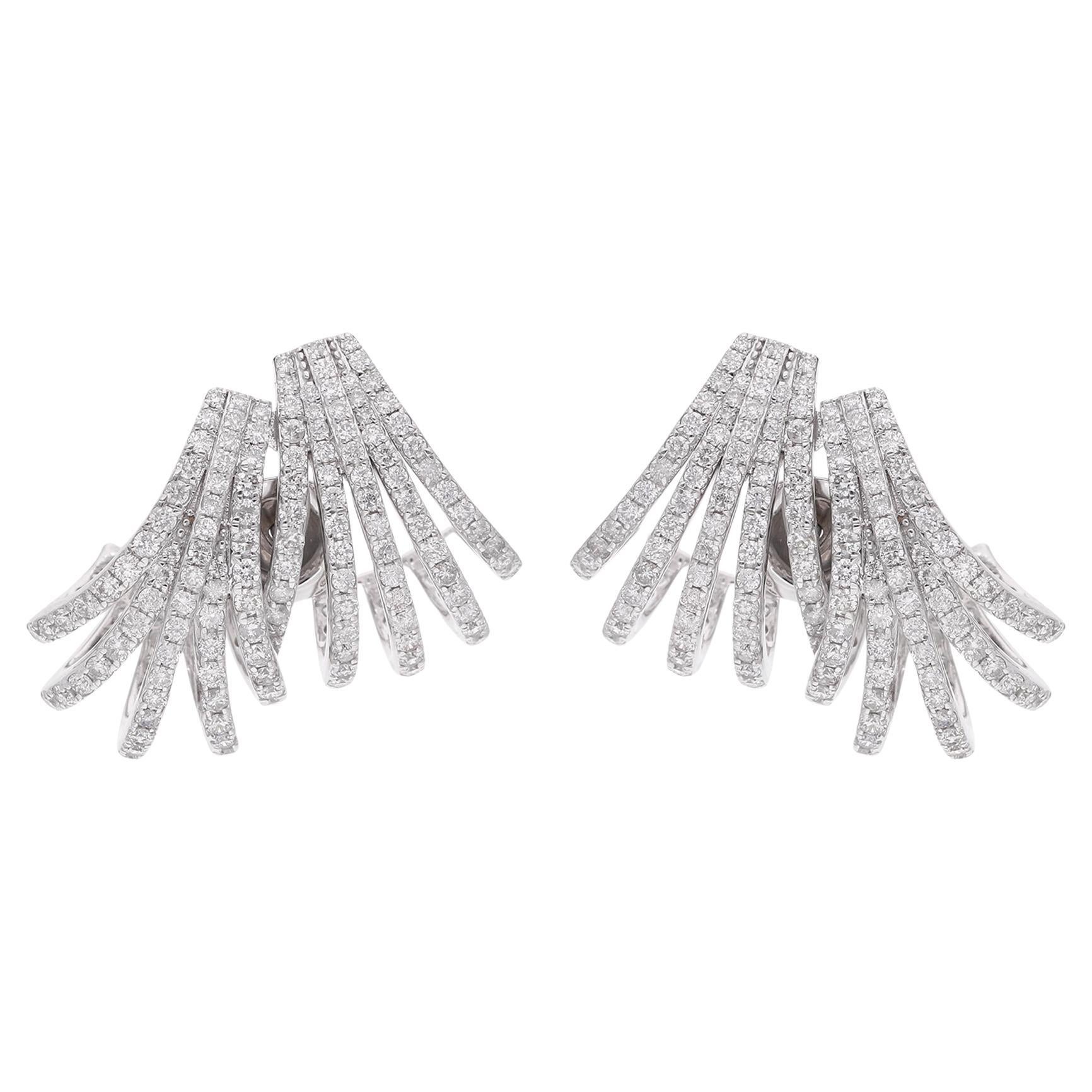 Orecchini a ventaglio in oro bianco 14k a forma di pave SI/H con diamanti naturali Huggies