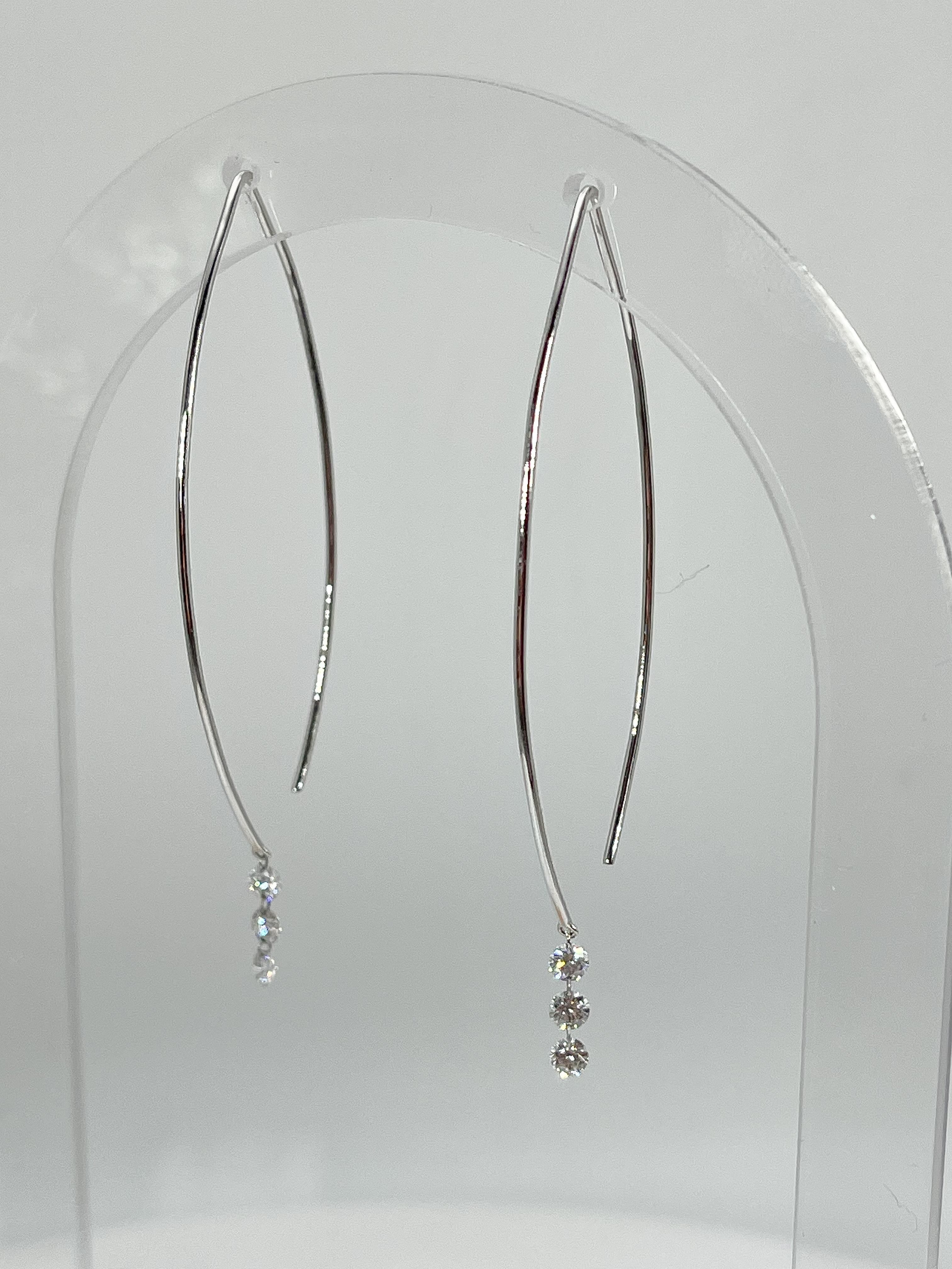 14K White Gold Fancy Hoop .57 CTW Diamond Drop Earrings In Excellent Condition For Sale In Stuart, FL