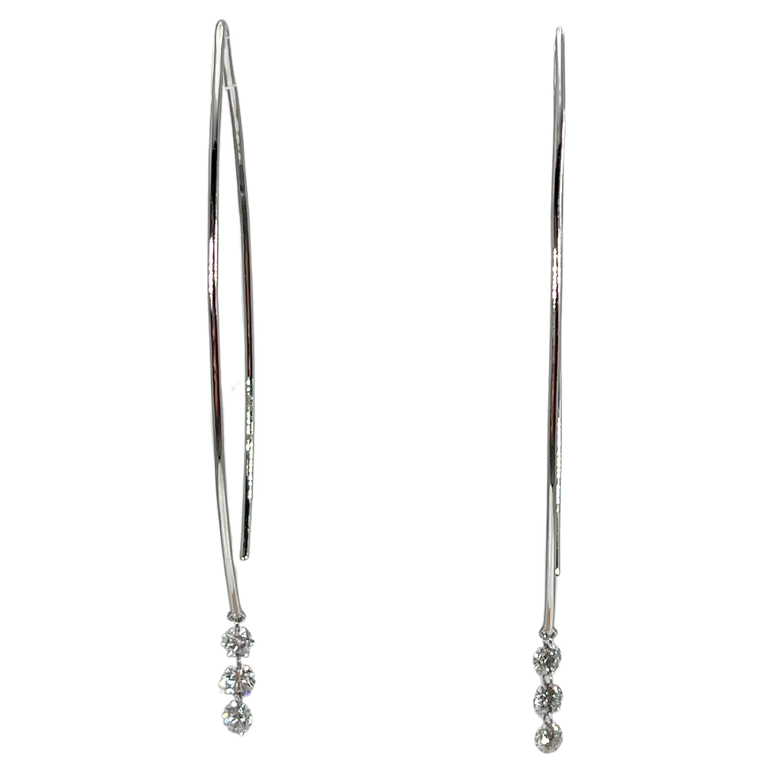 14K White Gold Fancy Hoop .57 CTW Diamond Drop Earrings For Sale