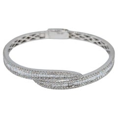 14K White Gold Fancy Shape Bangle with Baguette Cut and Brilliant Round Diamonds