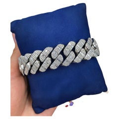 14k White Gold Fashion Cuban Link Diamond Bracelet with 13.60ct Diamonds