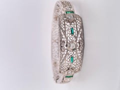 Bracelet en or blanc 14k Filigree 0.30ctw Diamond & 0.10ctw Lab Emerald Bangle