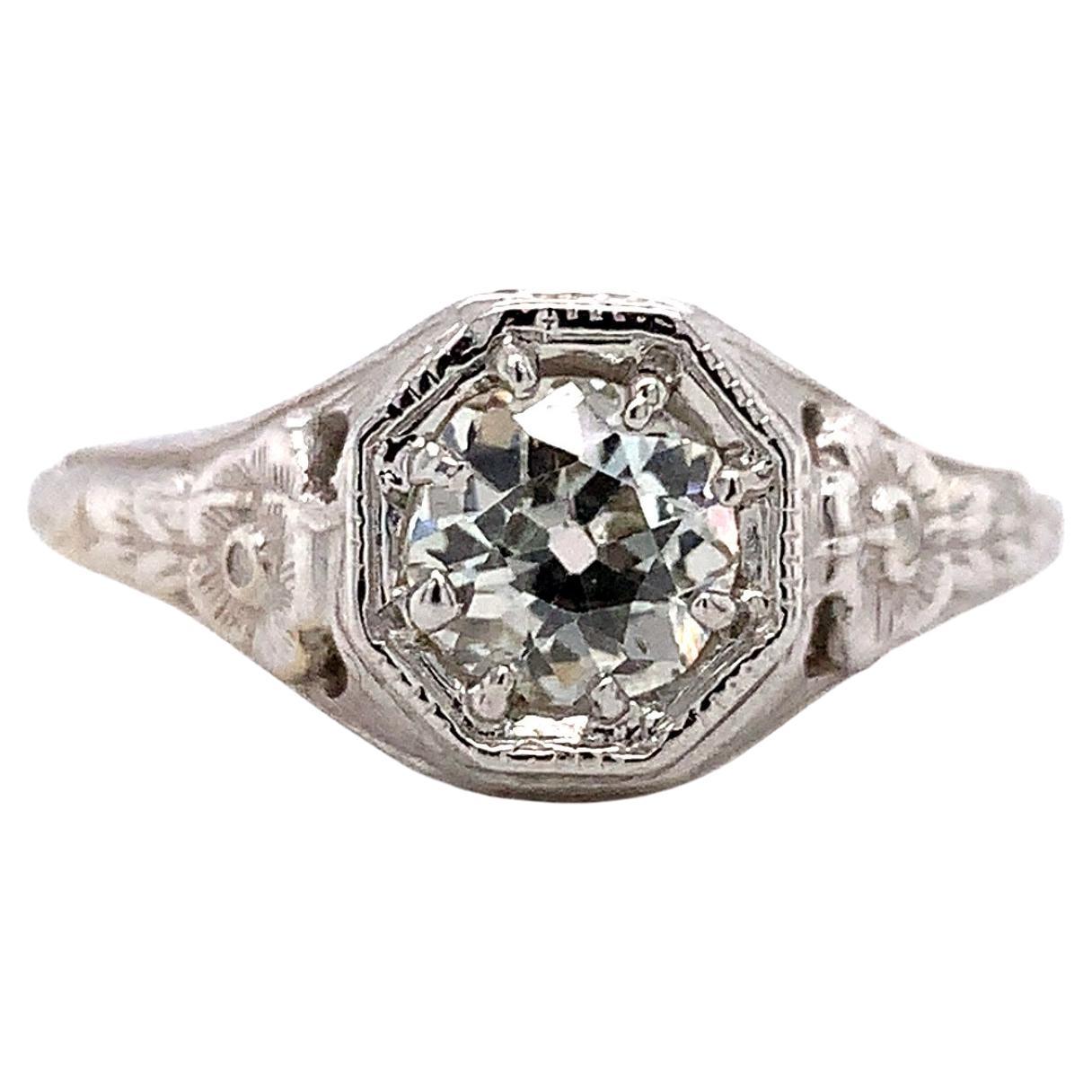 14K White Gold Filigree 3/4 Carat Diamond Ring For Sale