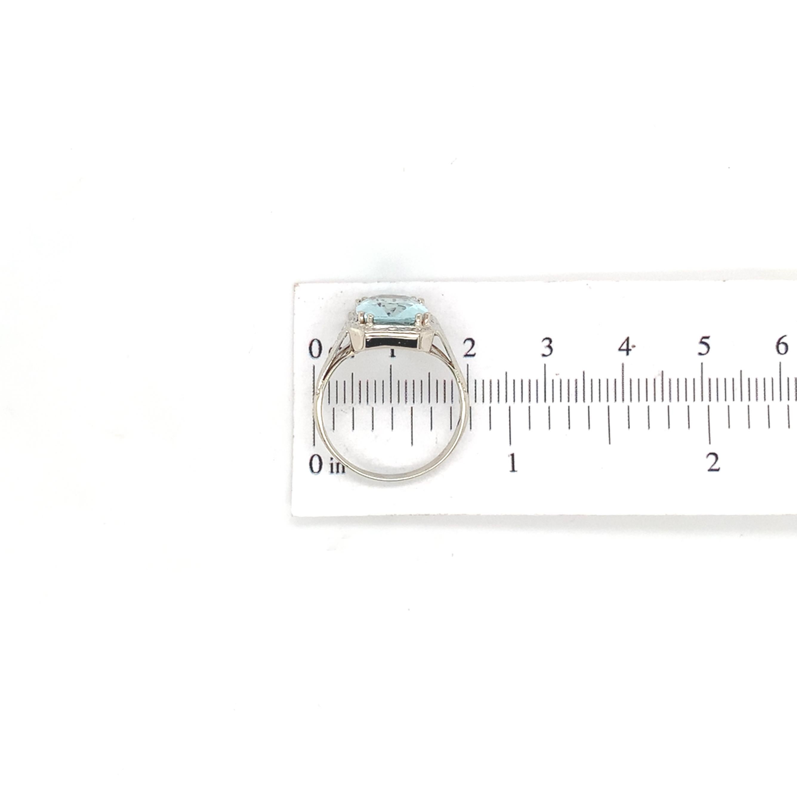 14K White Gold Filigree 3.12 carat Aquamarine Ring size 7.25 For Sale 5
