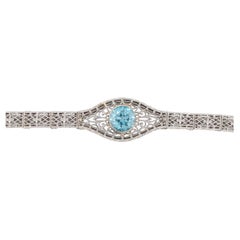 14K White Gold Filigree Bracelet with Blue Zircon 6 3/4"