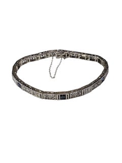14K White Gold Filigree Diamond and Blue Gemstone Bracelet #24206