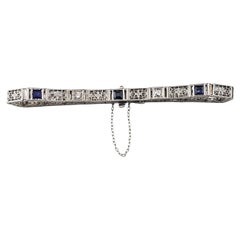 14K White Gold Filigree Diamond and Blue Gemstone Bracelet #24206