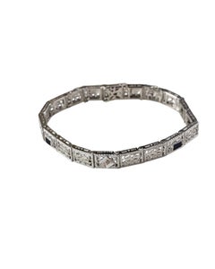 14K White Gold Filigree Diamond Blue Gemstone Bracelet #25341