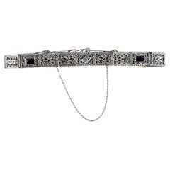 14K White Gold Filigree Diamond Blue Gemstone Bracelet #25341