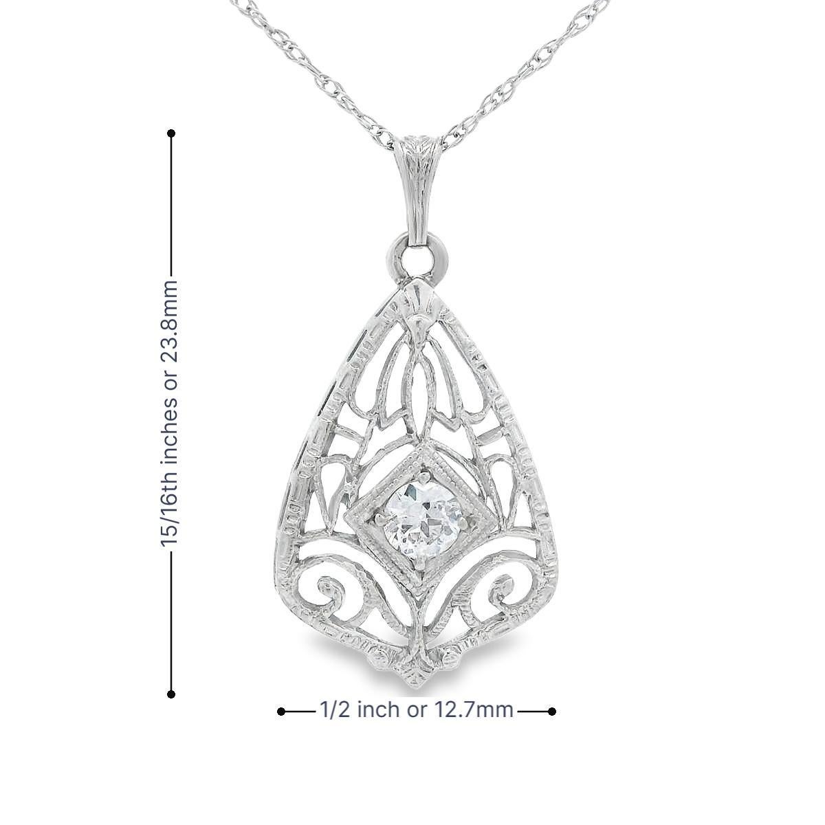 Ciondolo con diamante in filigrana in oro bianco 14k + catena in vendita 7