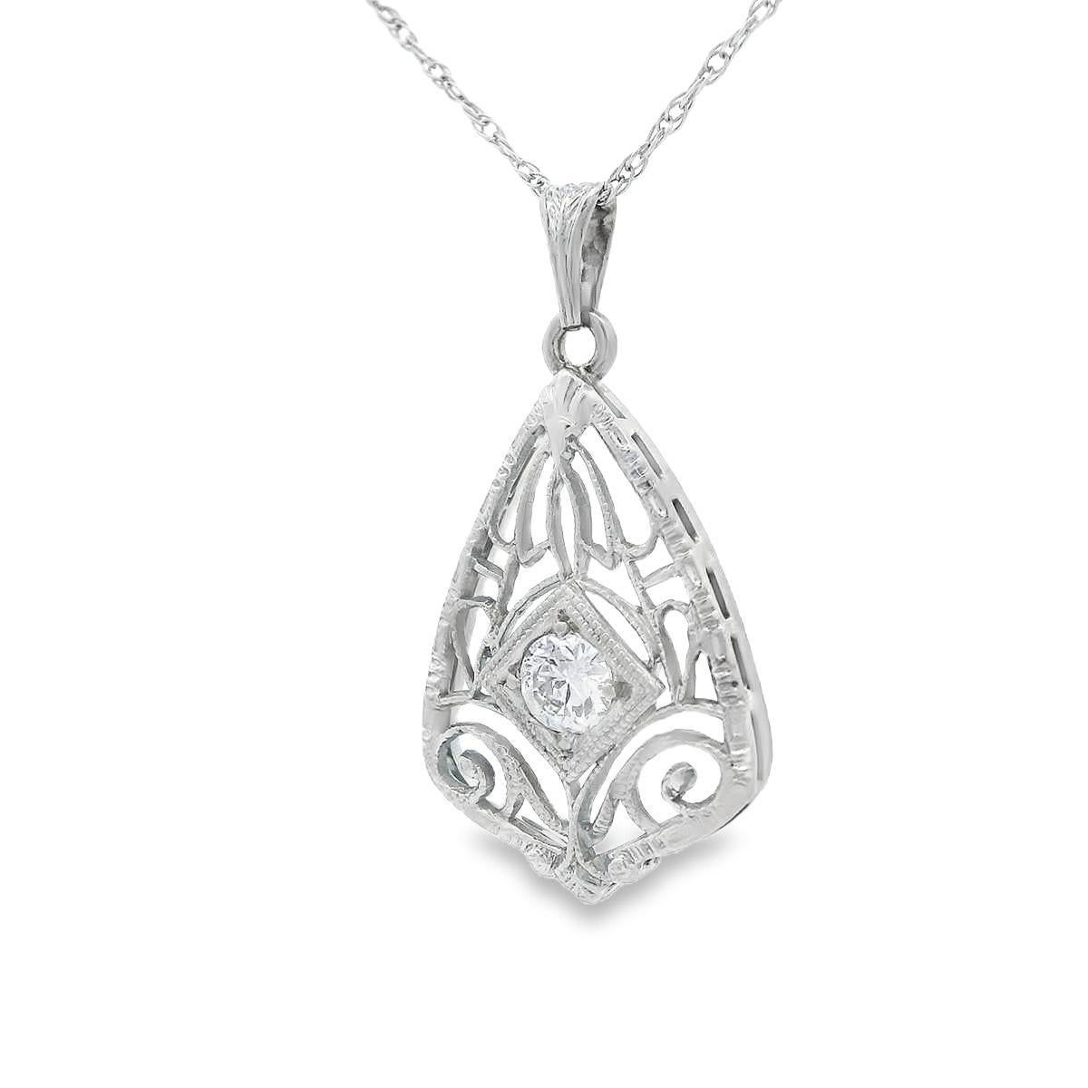 Donna Ciondolo con diamante in filigrana in oro bianco 14k + catena in vendita