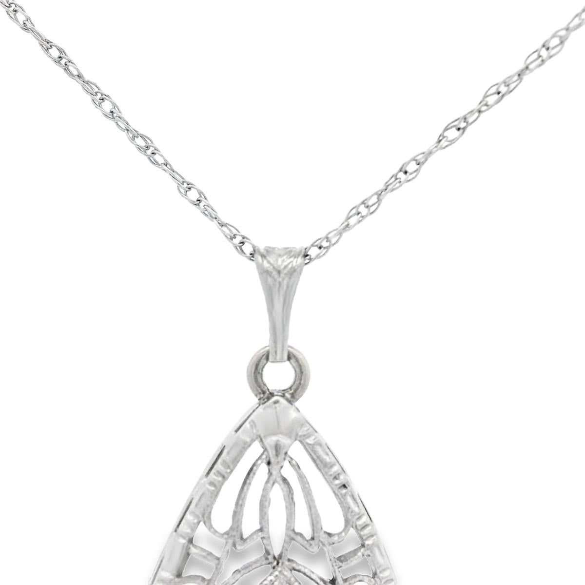 Ciondolo con diamante in filigrana in oro bianco 14k + catena in vendita 3