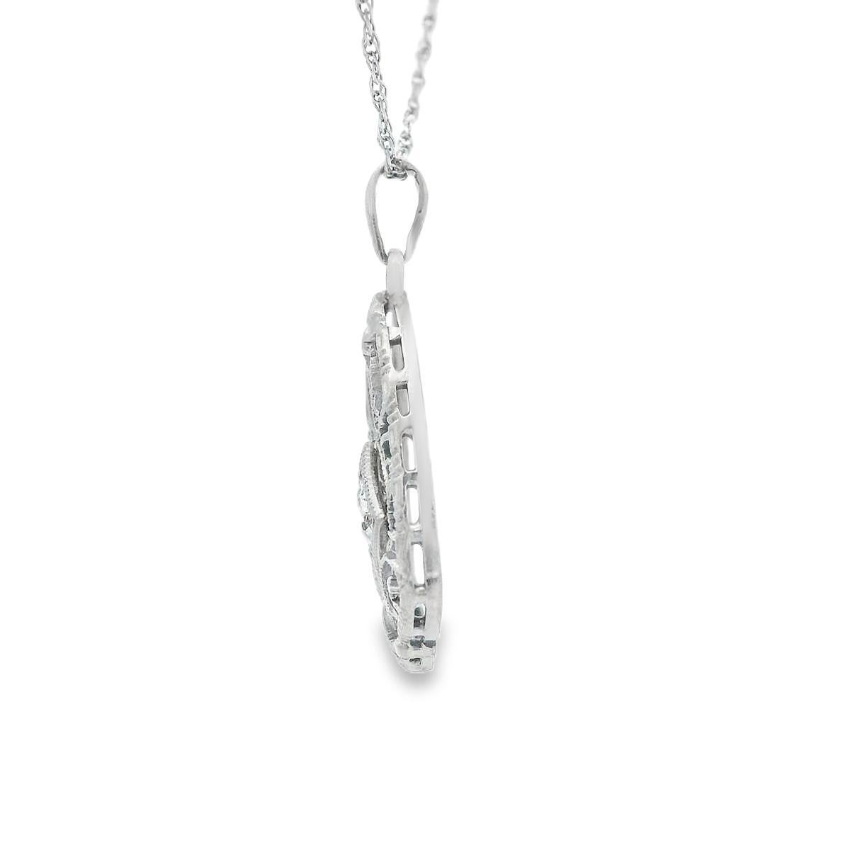 Ciondolo con diamante in filigrana in oro bianco 14k + catena in vendita 4