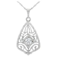 14k White Gold Filigree Diamond Pendant + Chain