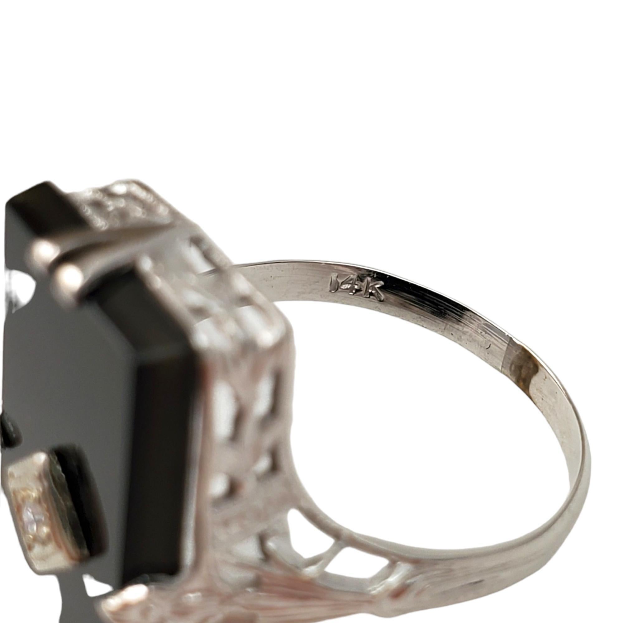 Women's 14K White Gold Filigree Onyx Diamond Ring #16587 For Sale