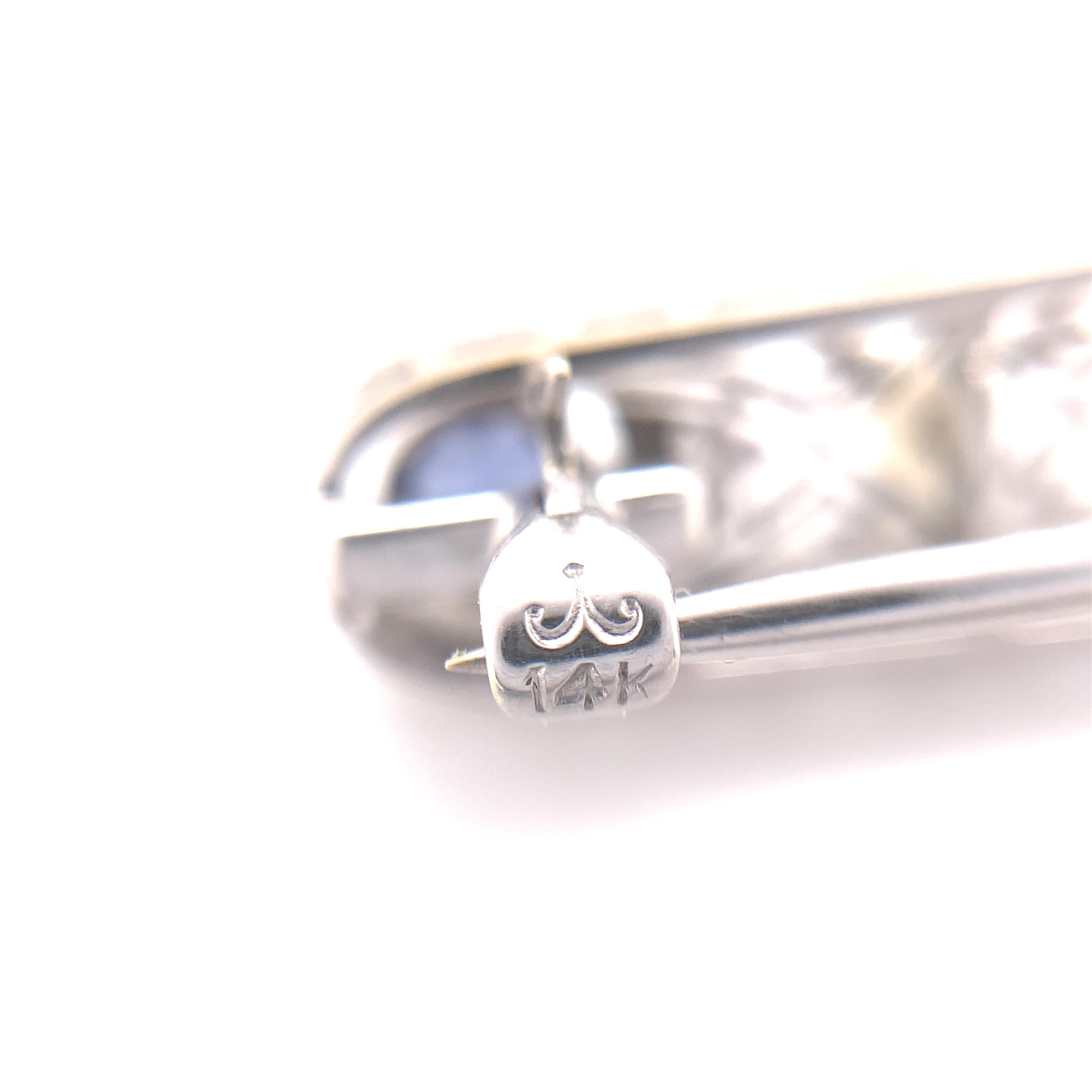 14K White Gold Filigree Pin with GIA Montana Sapphires & Seed Pearls For Sale 1