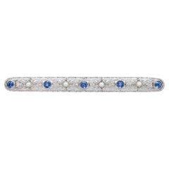 Antique 14K White Gold Filigree Pin with GIA Montana Sapphires & Seed Pearls