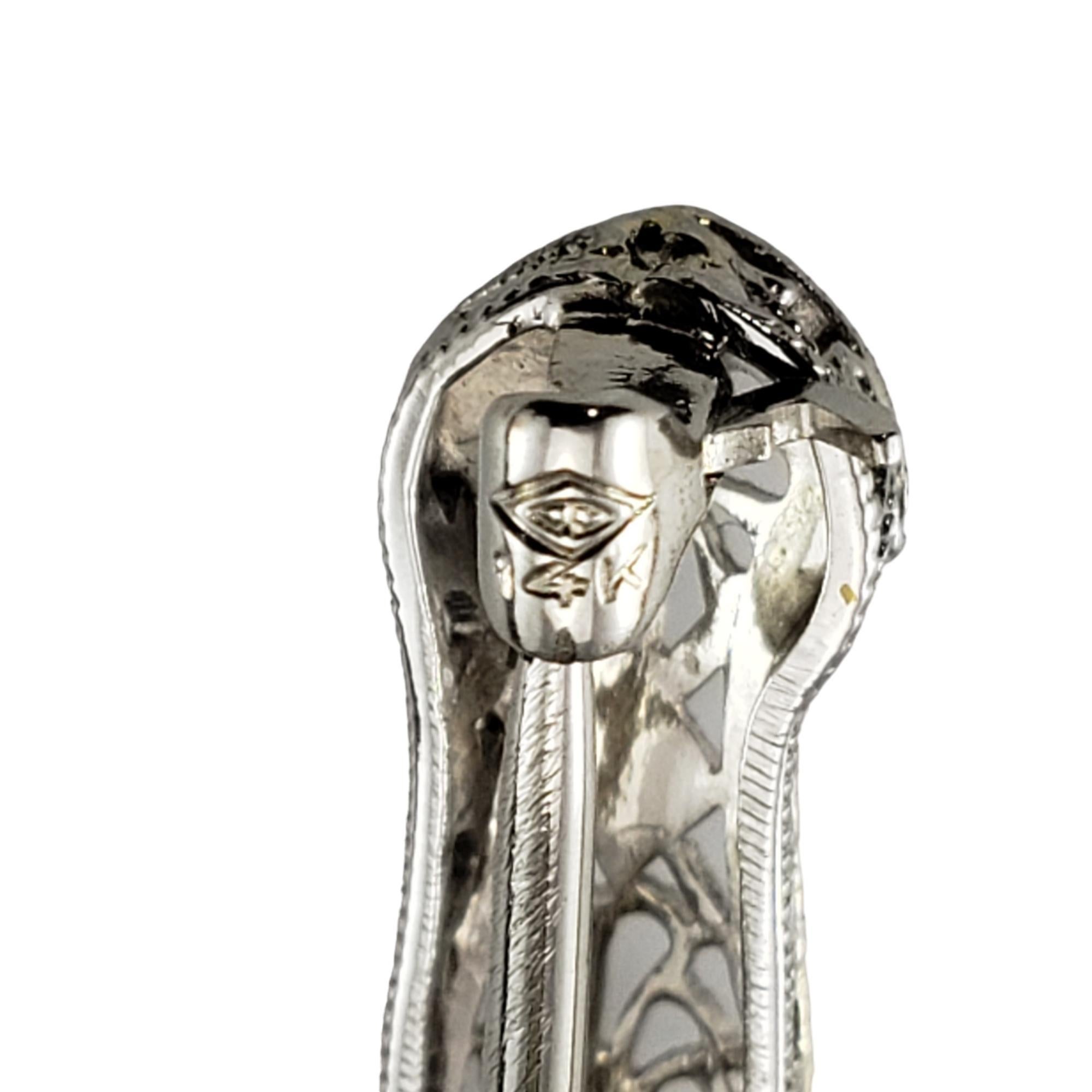 Women's 14K White Gold Filigree Simulated Sapphire & Diamond Brooch/Pin #17099 For Sale