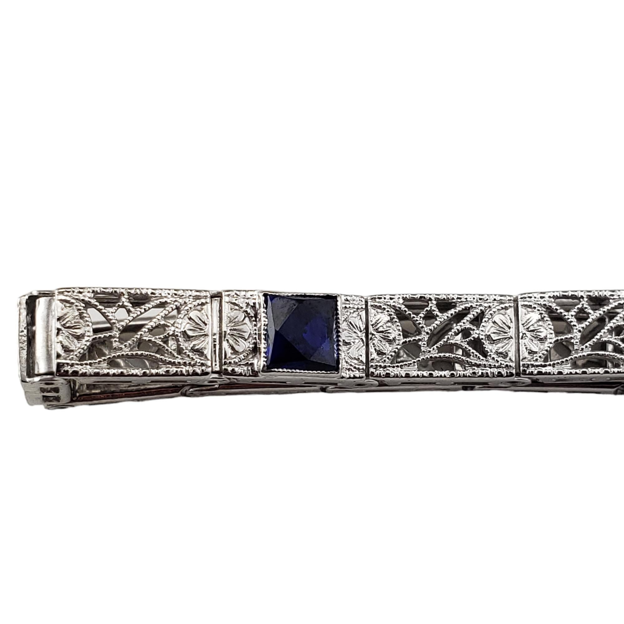 Women's 14K White Gold Filigree Synthetic Sapphire and Diamond Bracelet #17150 For Sale