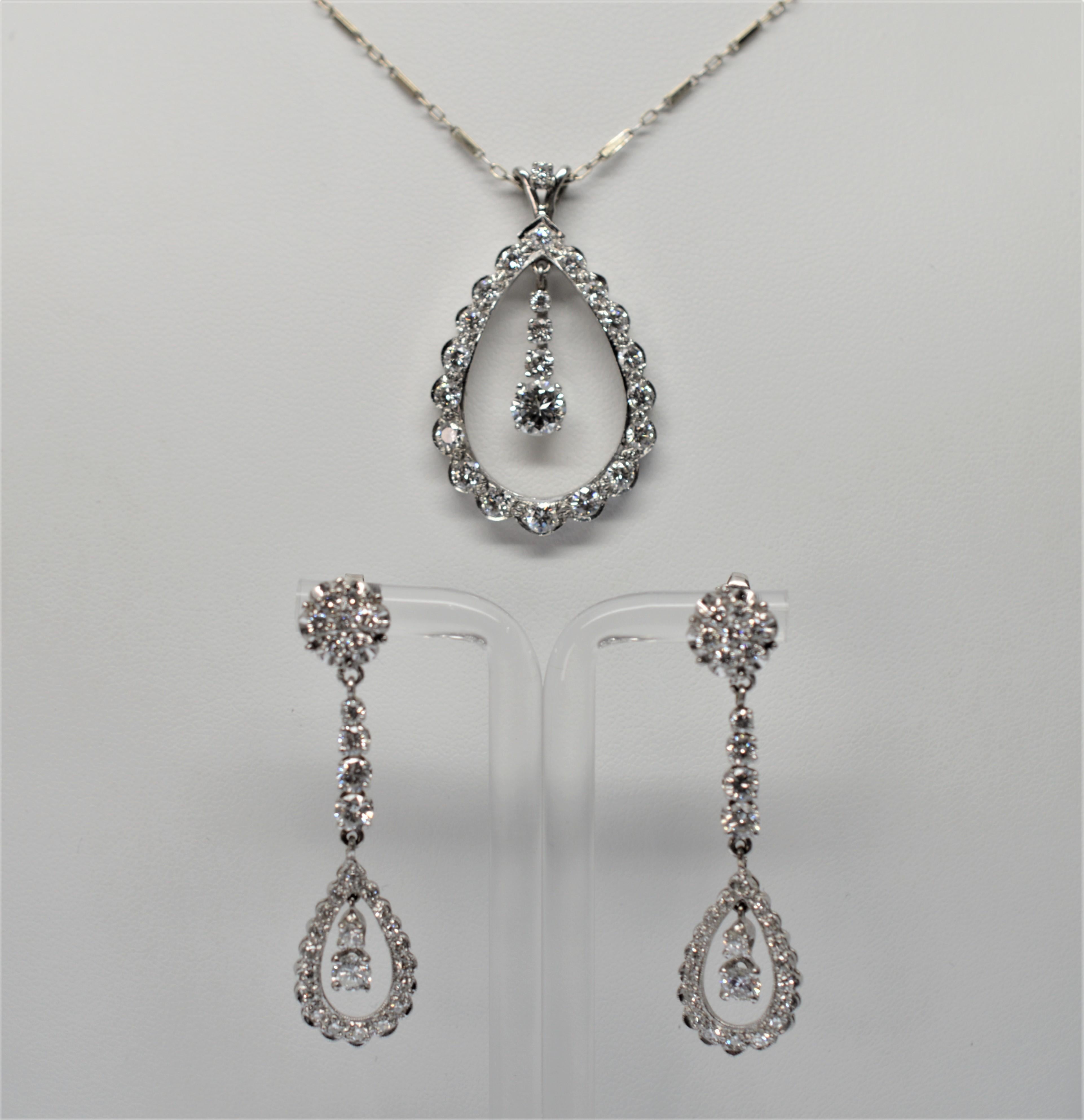 14K White Gold Fine Diamond Necklace & Earring Bridal Suite For Sale 4