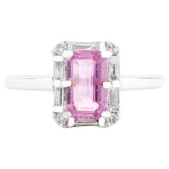 14k White Gold Fine Jewelry 1.12 CTW Pink Sapphire Halo Diamond Engagement Ring