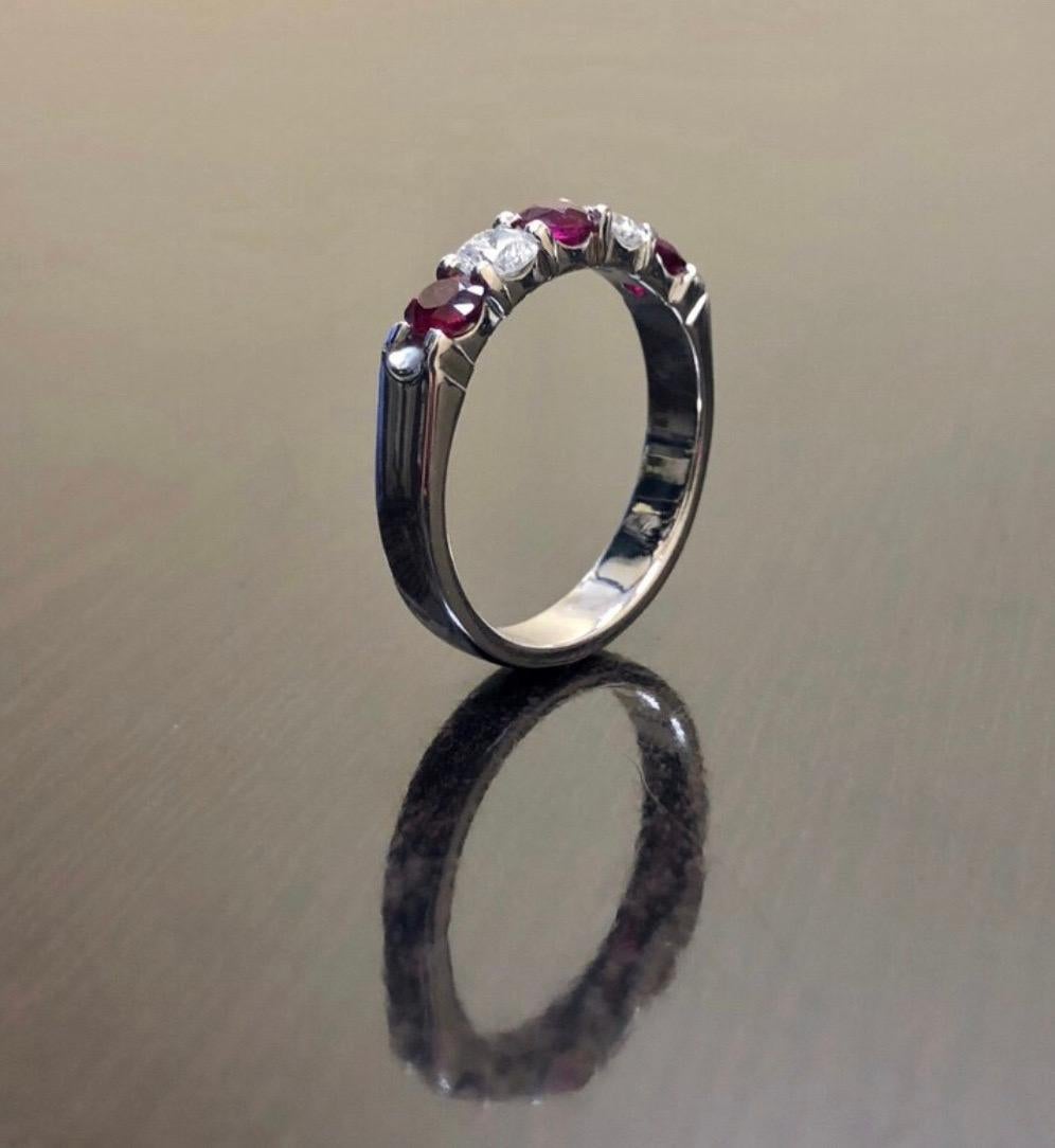 14K White Gold Five Stone Diamond Ruby Engagement Band For Sale 4