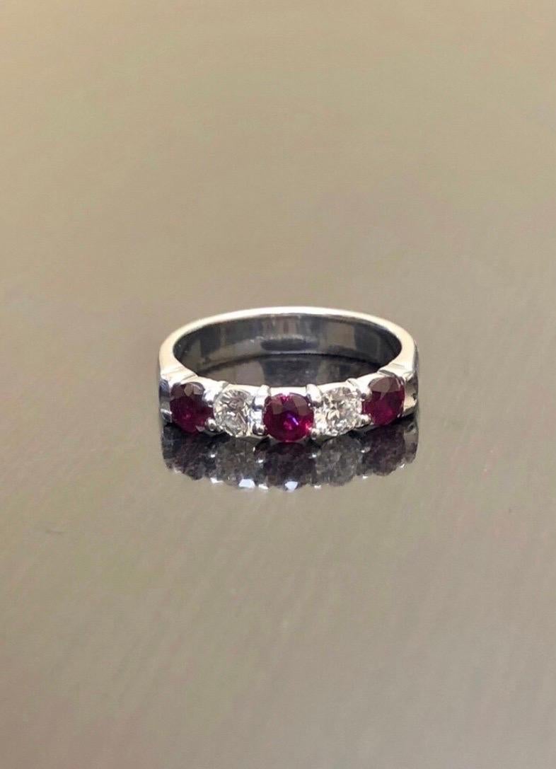 14K White Gold Five Stone Diamond Ruby Engagement Band For Sale 5