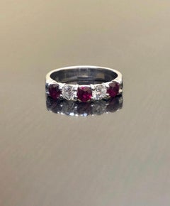 14K White Gold Five Stone Diamond Ruby Engagement Band