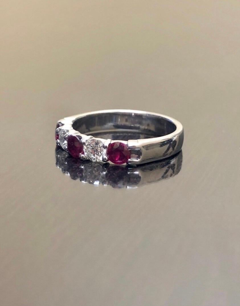 14K White Gold Five Stone Diamond Ruby Engagement Band For Sale 2
