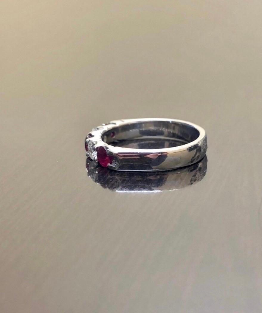 14K White Gold Five Stone Diamond Ruby Engagement Band For Sale 3