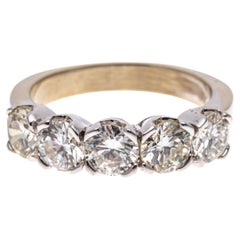 14k White Gold Five Stone Round Brilliant Cut Diamond Band Ring, App. 1.95 TCW