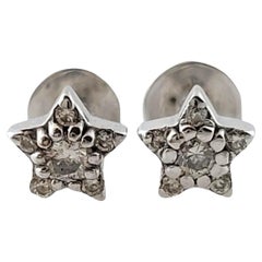 14K White Gold Flat Back Diamond Star Earrings #16463