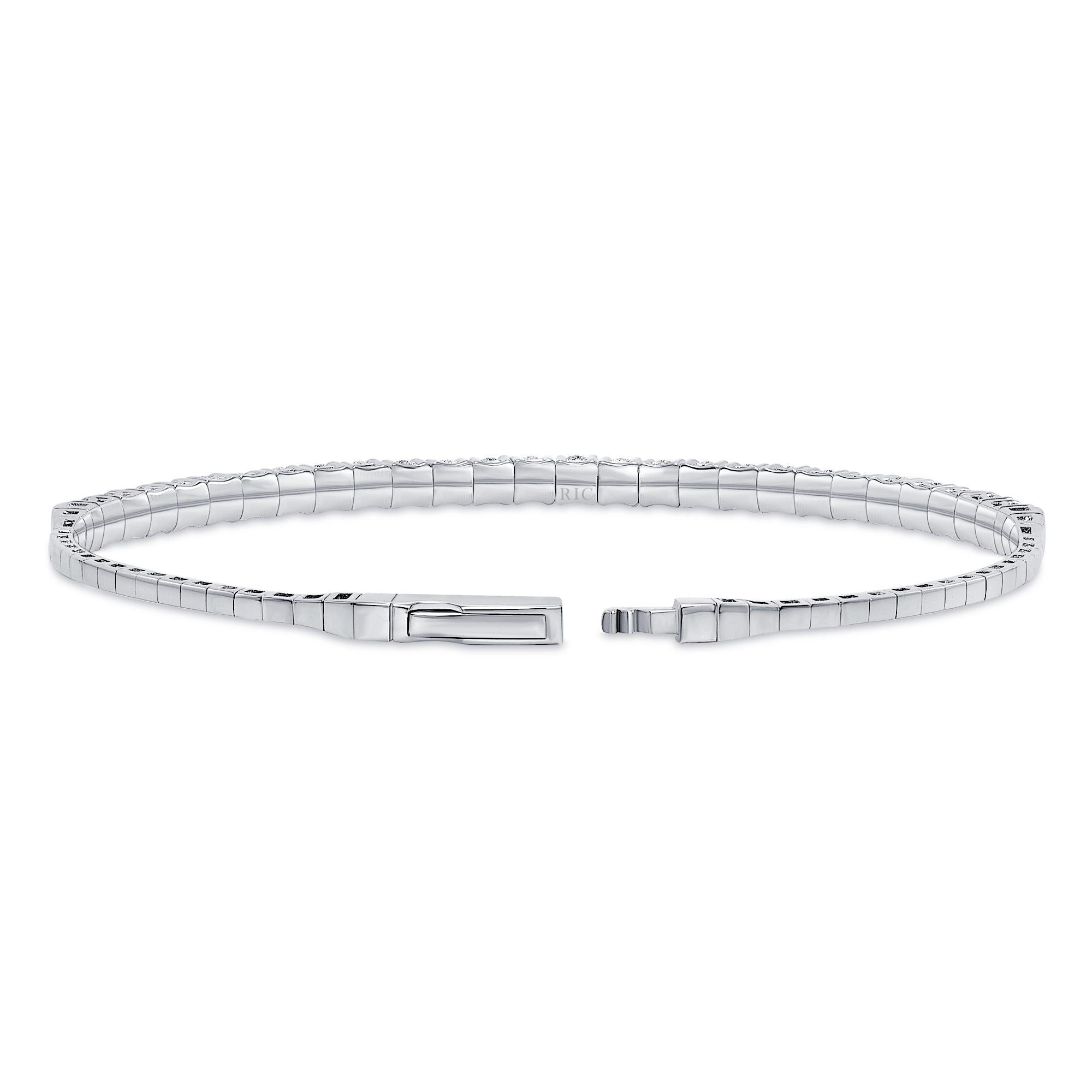 Round Cut 14K White Gold Flexible Diamond Bangle Bracelet For Sale