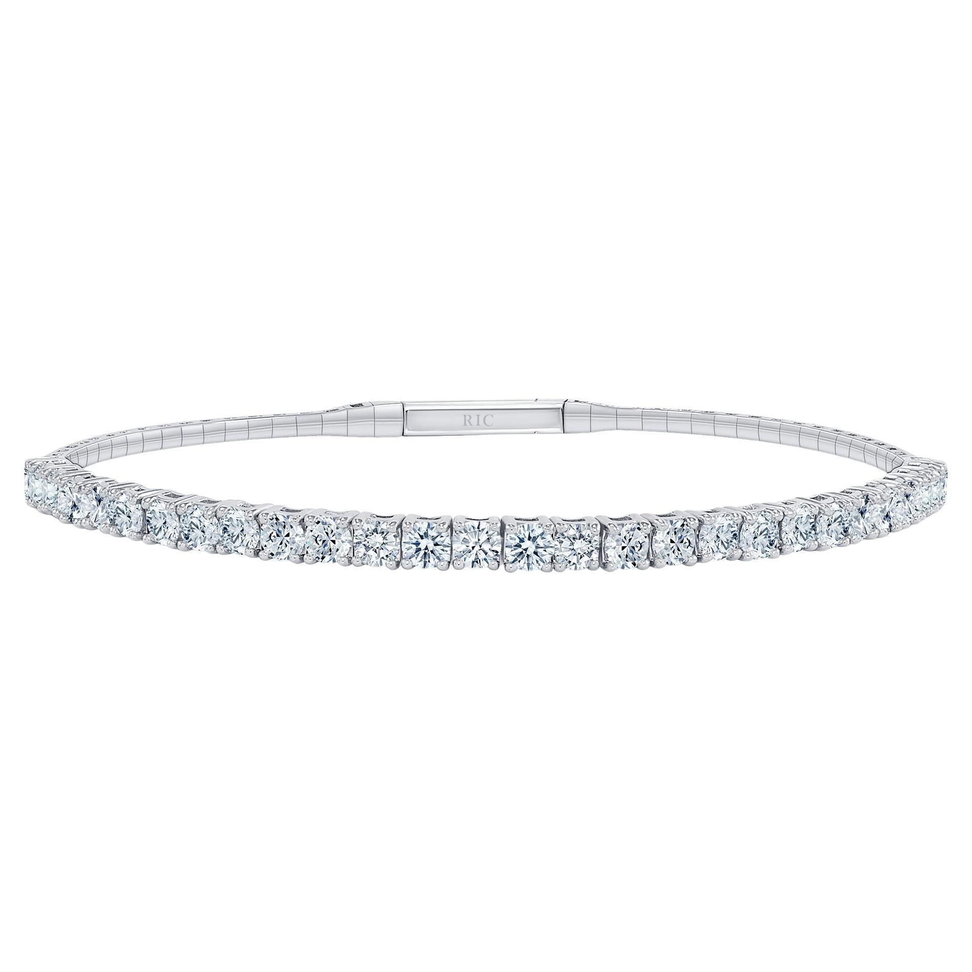 14K White Gold Flexible Diamond Bangle Bracelet