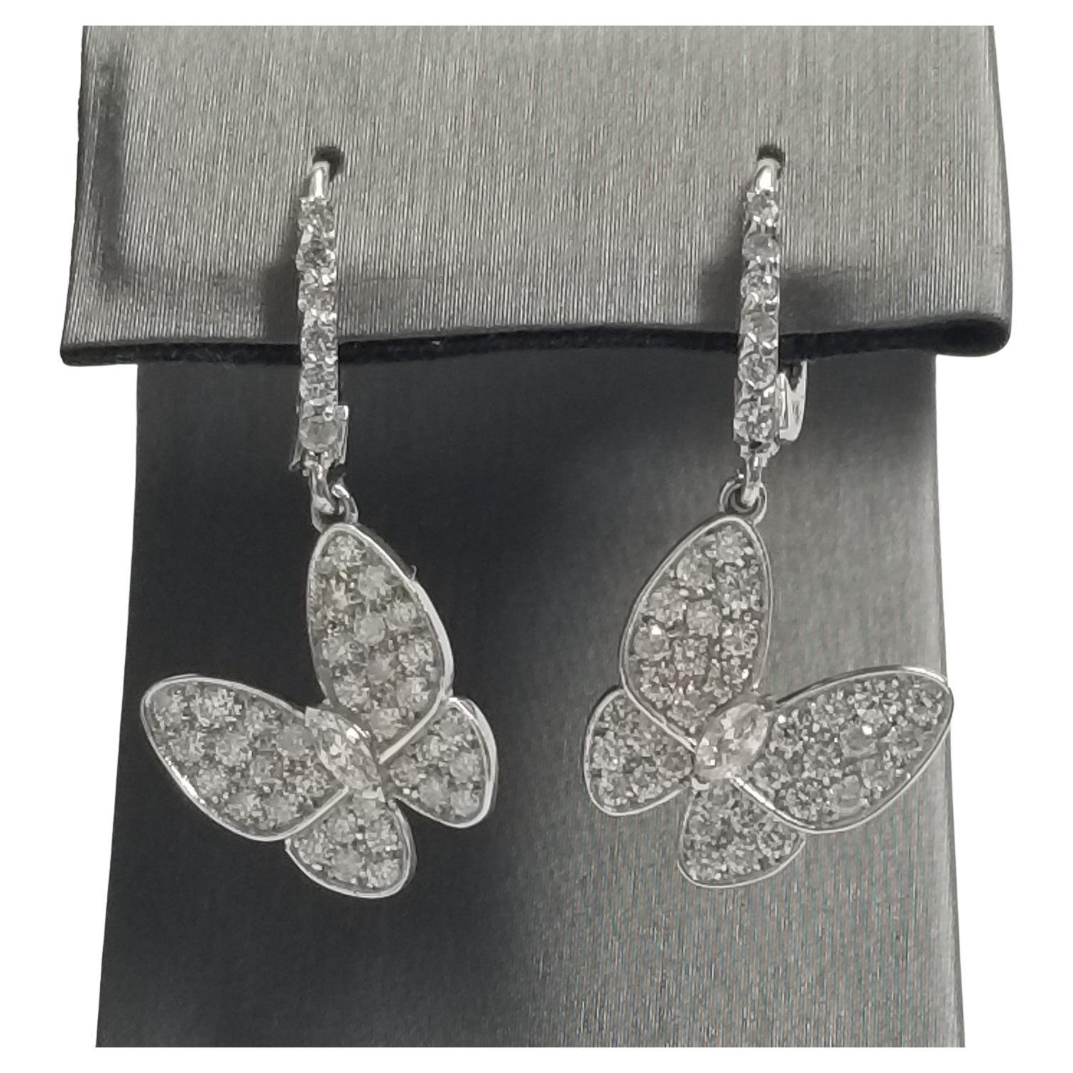 14k White Gold Floating Diamond "Butterfly" earrings For Sale