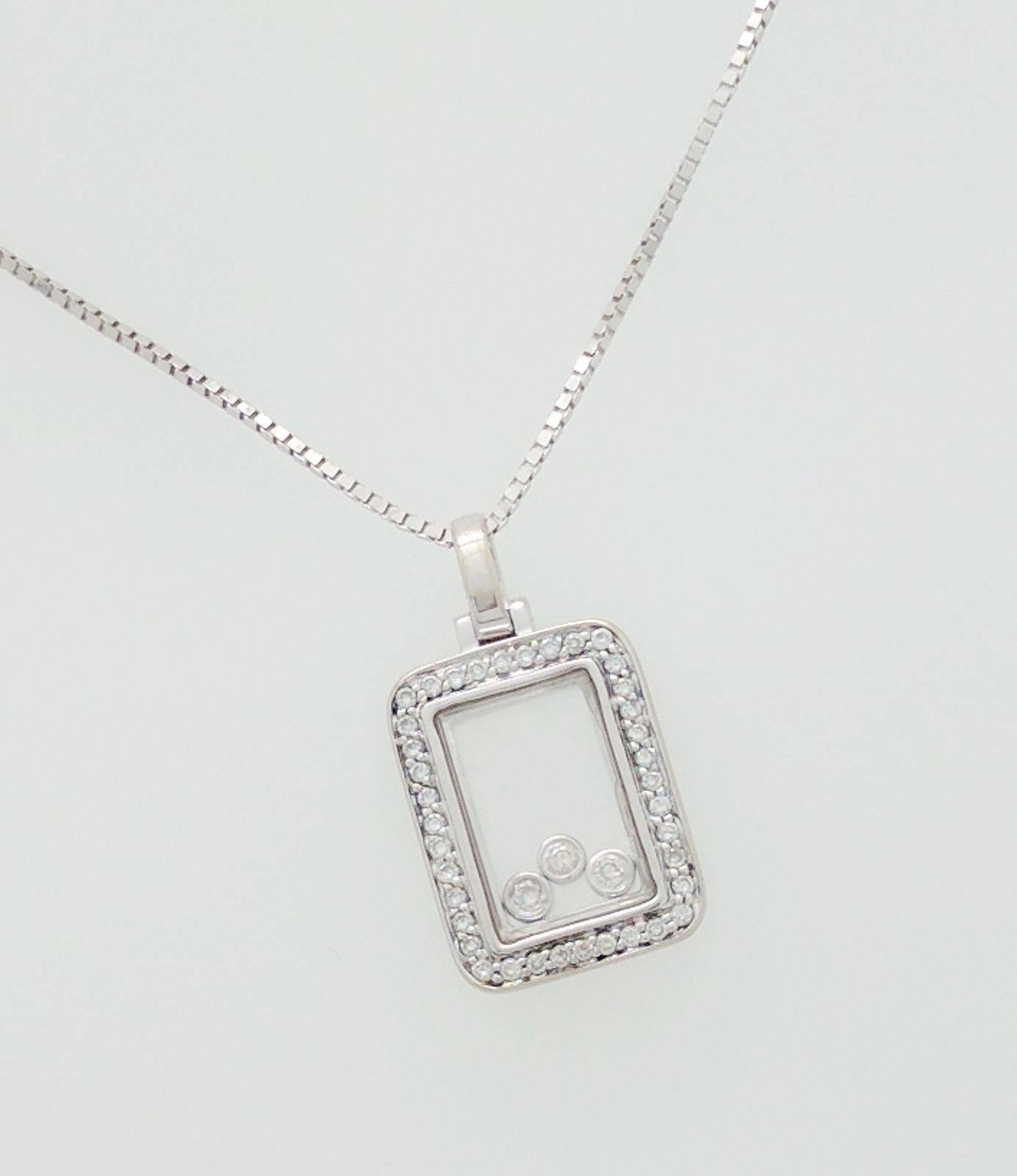 14 Karat White Gold Floating Diamond Rectangle Pendant Necklace For Sale 1