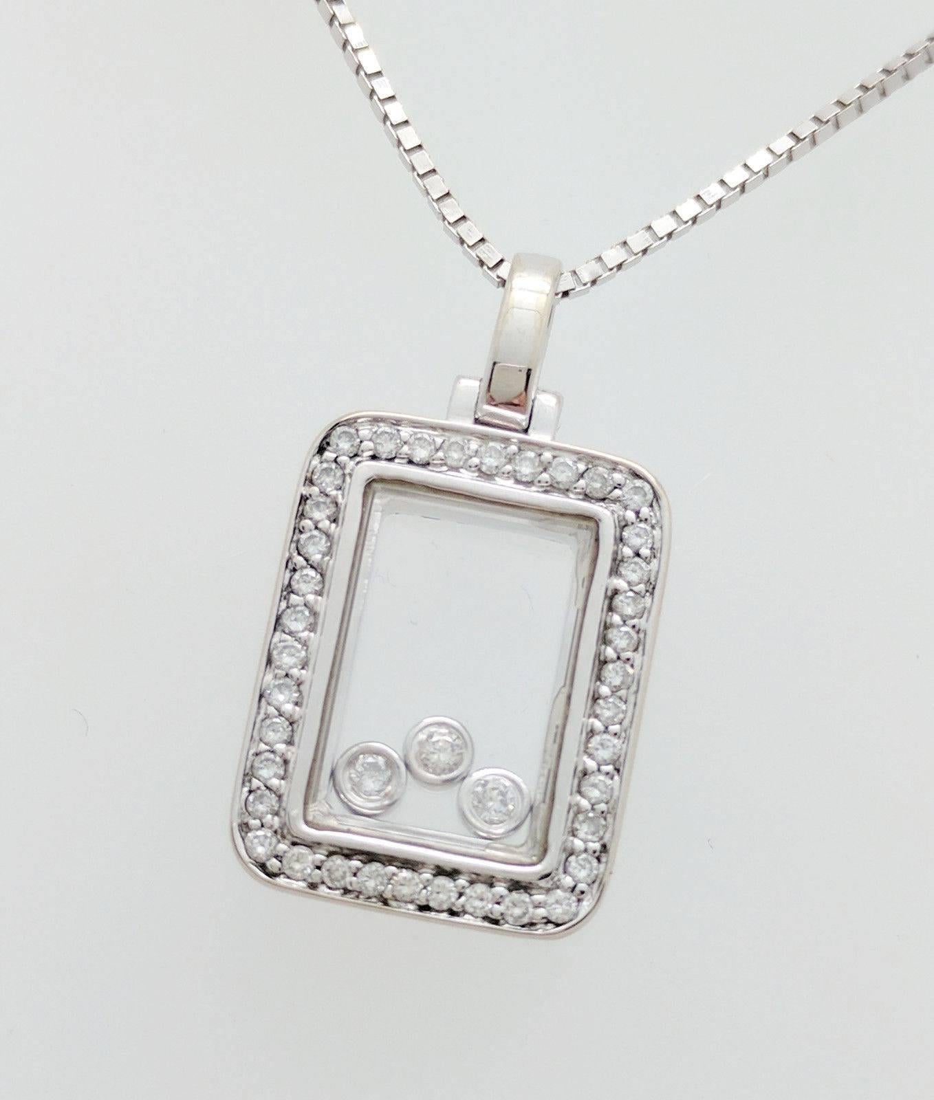 14 Karat White Gold Floating Diamond Rectangle Pendant Necklace For Sale 2