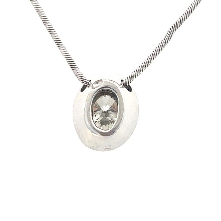 14K White Gold Floating Oval Diamond Bezel Set Necklace For Sale at 1stDibs